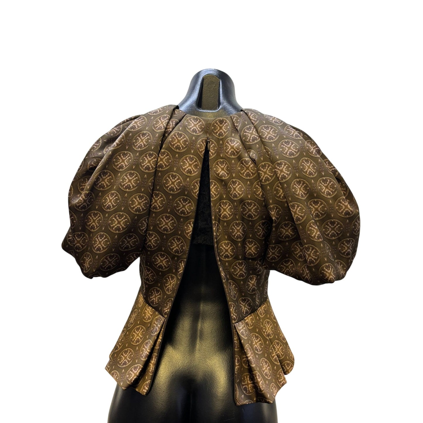 NWT Antonio Melani Brown Print Blouse With Puff Sleeves Size 0