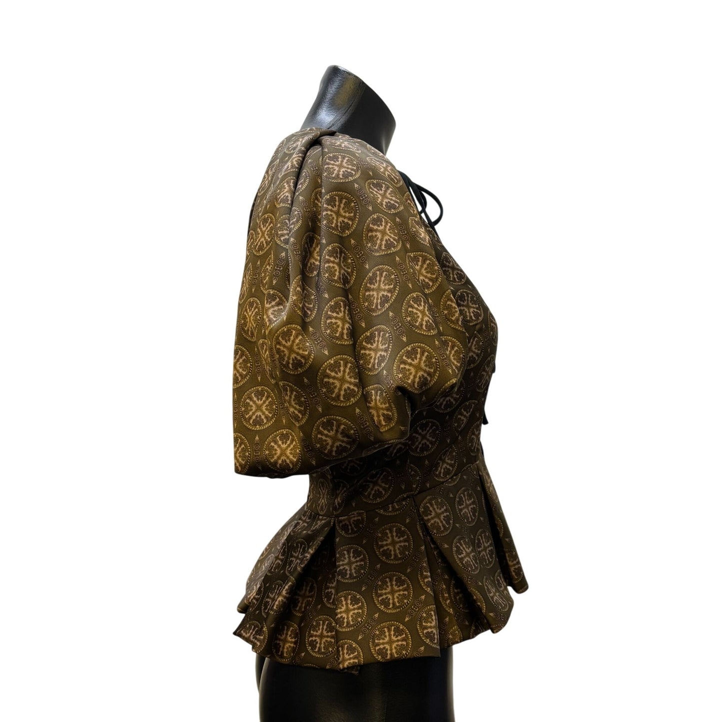 NWT Antonio Melani Brown Print Blouse With Puff Sleeves Size 0