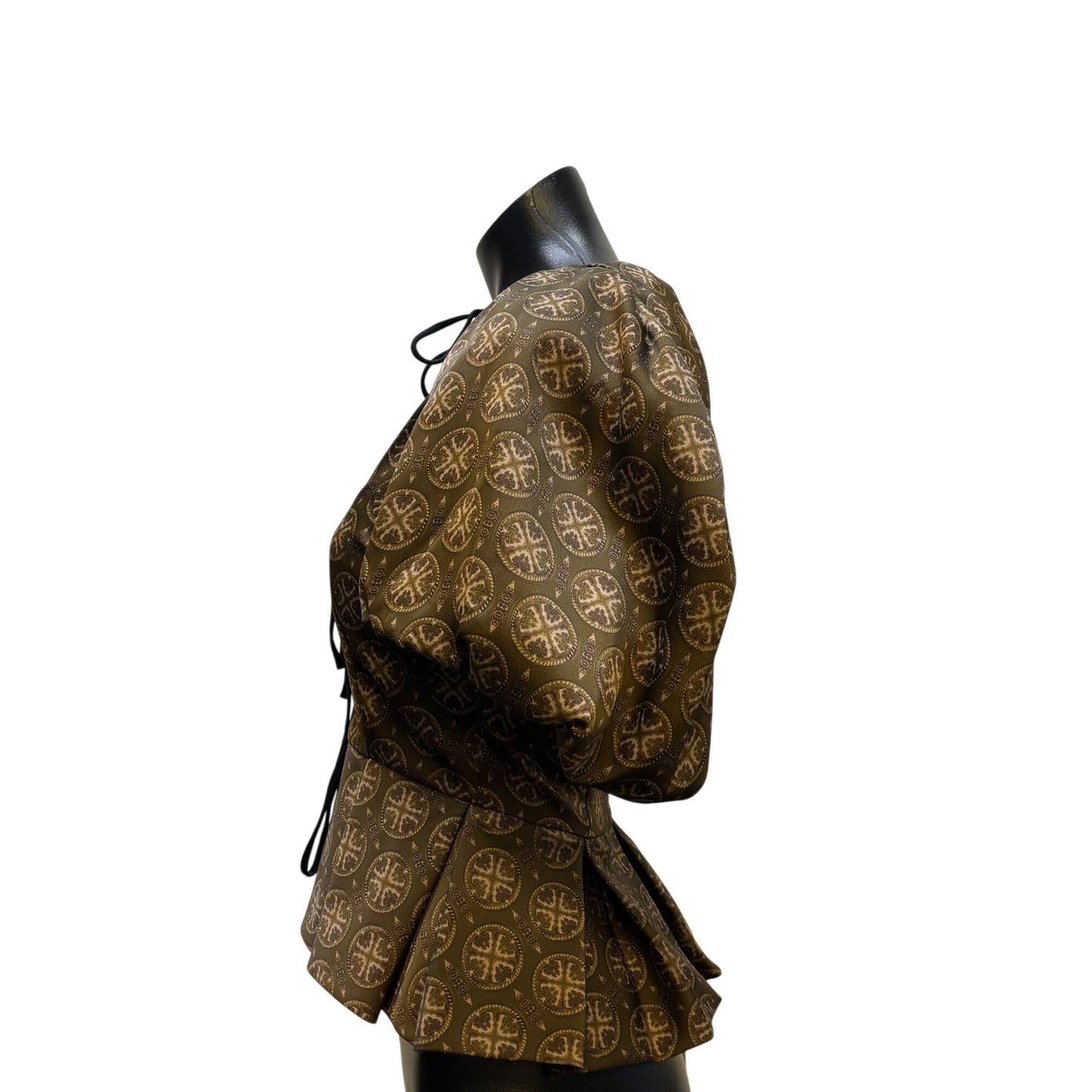 NWT Antonio Melani Brown Print Blouse With Puff Sleeves Size 0