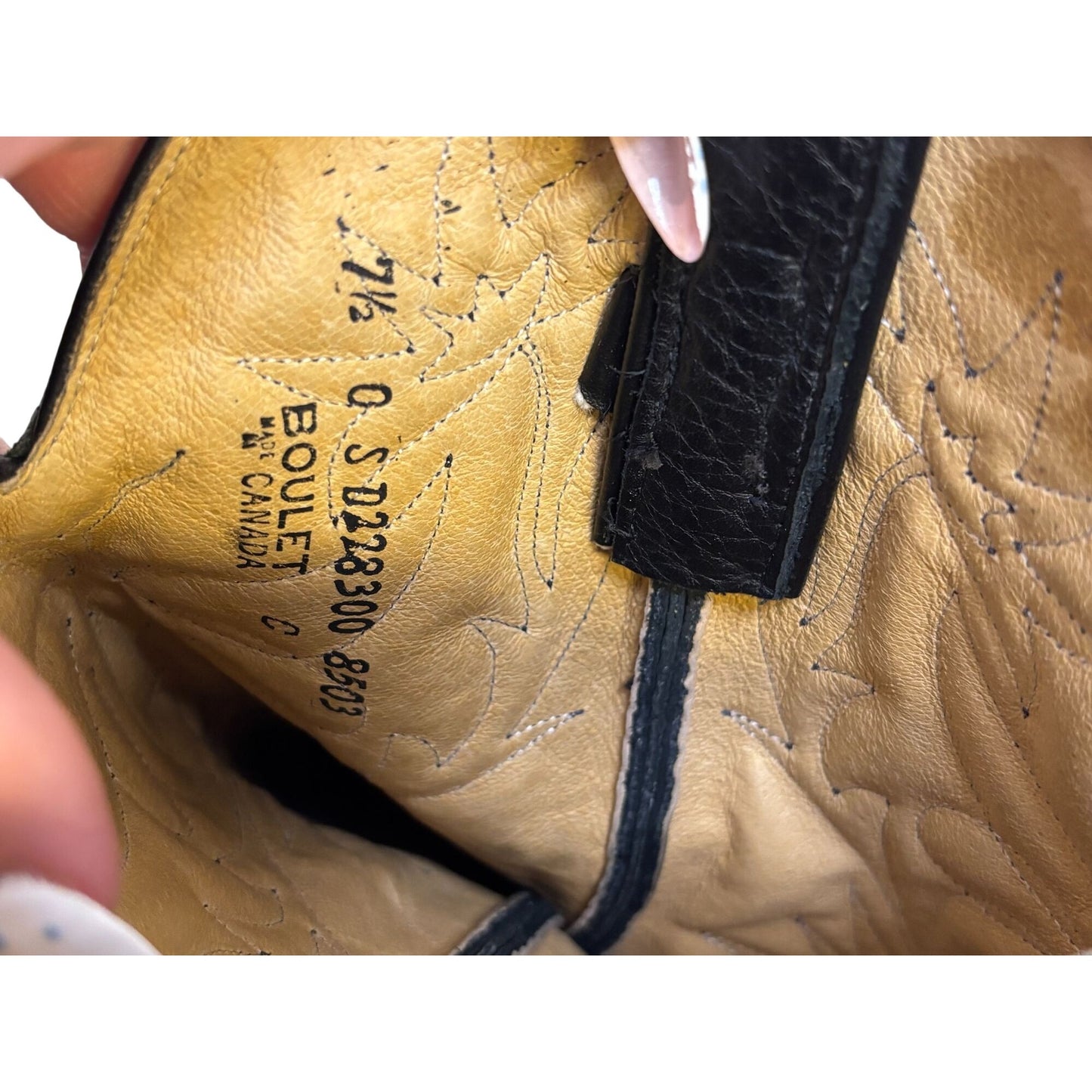 Boulet Western Cowboy Leather Boots Black Size 7.5 Embroidered Stitching