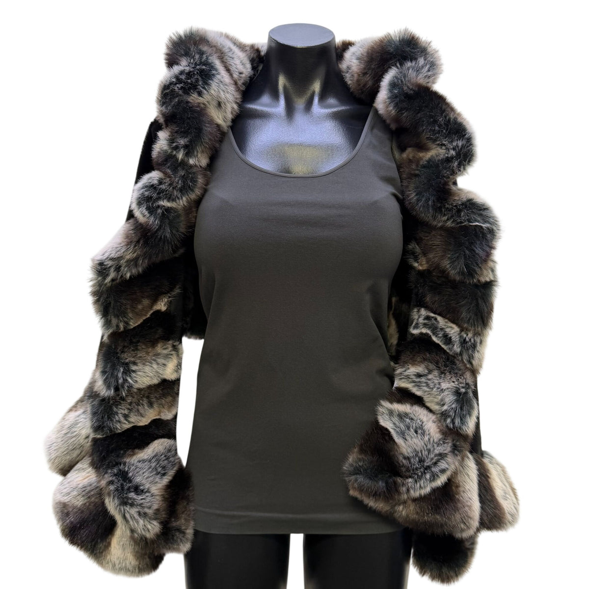 NWT Adore Black Faux Fur Trim Wrap Shawl S/M