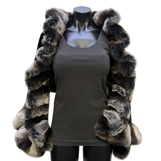 NWT Adore Black Faux Fur Trim Wrap Shawl S/M