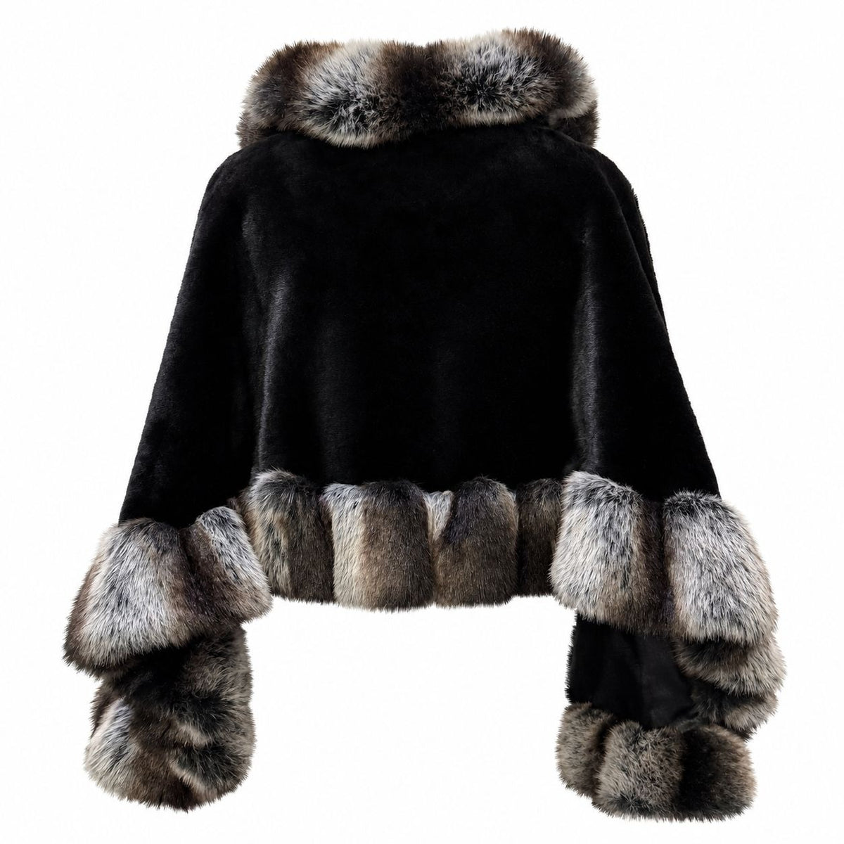 NWT Adore Black Faux Fur Trim Wrap Shawl S/M