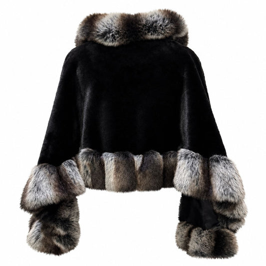 NWT Adore Black Faux Fur Trim Wrap Shawl S/M