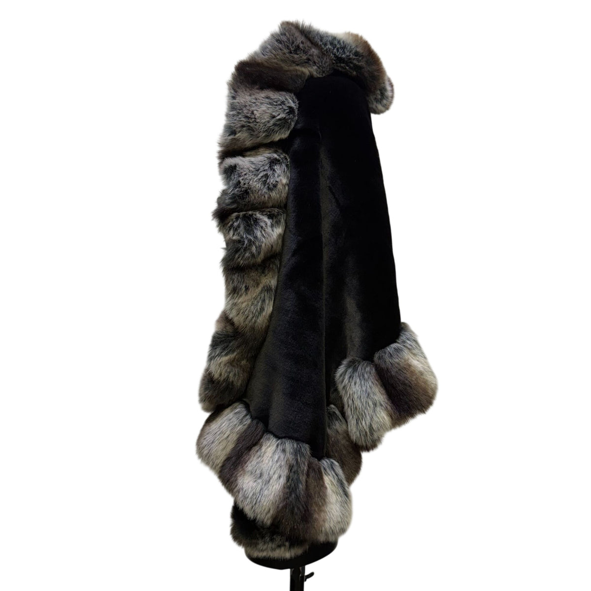 NWT Adore Black Faux Fur Trim Wrap Shawl S/M