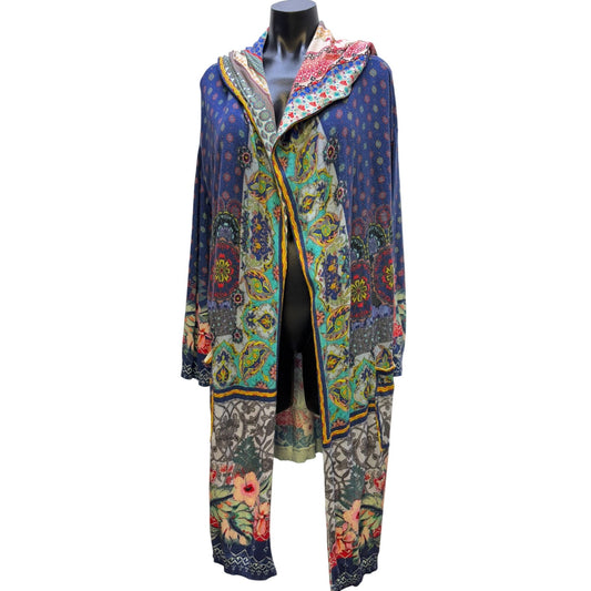 Johnny Was Hooded Cardigan Multicolor Floral Design 2X