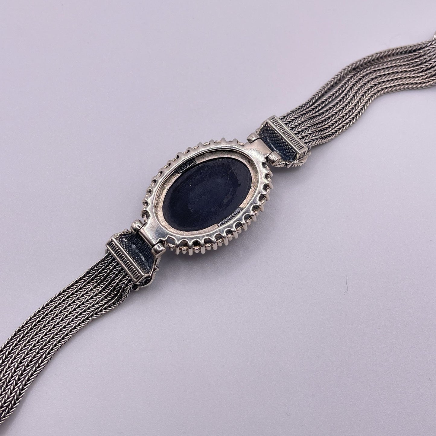 Vintage 925 Sterling Silver Black Onyx Cable Bracelet Filigree Design Secure Clasp