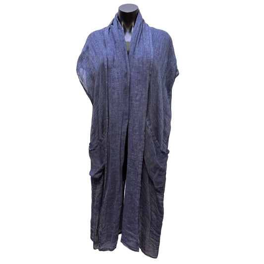 Cheyenne Blue Linen Open Front Duster With Pockets L/XL