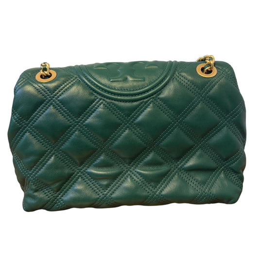 Tory Burch Green Quilted Leather Shoulder Bag Gold Chain Strap Logo Detail