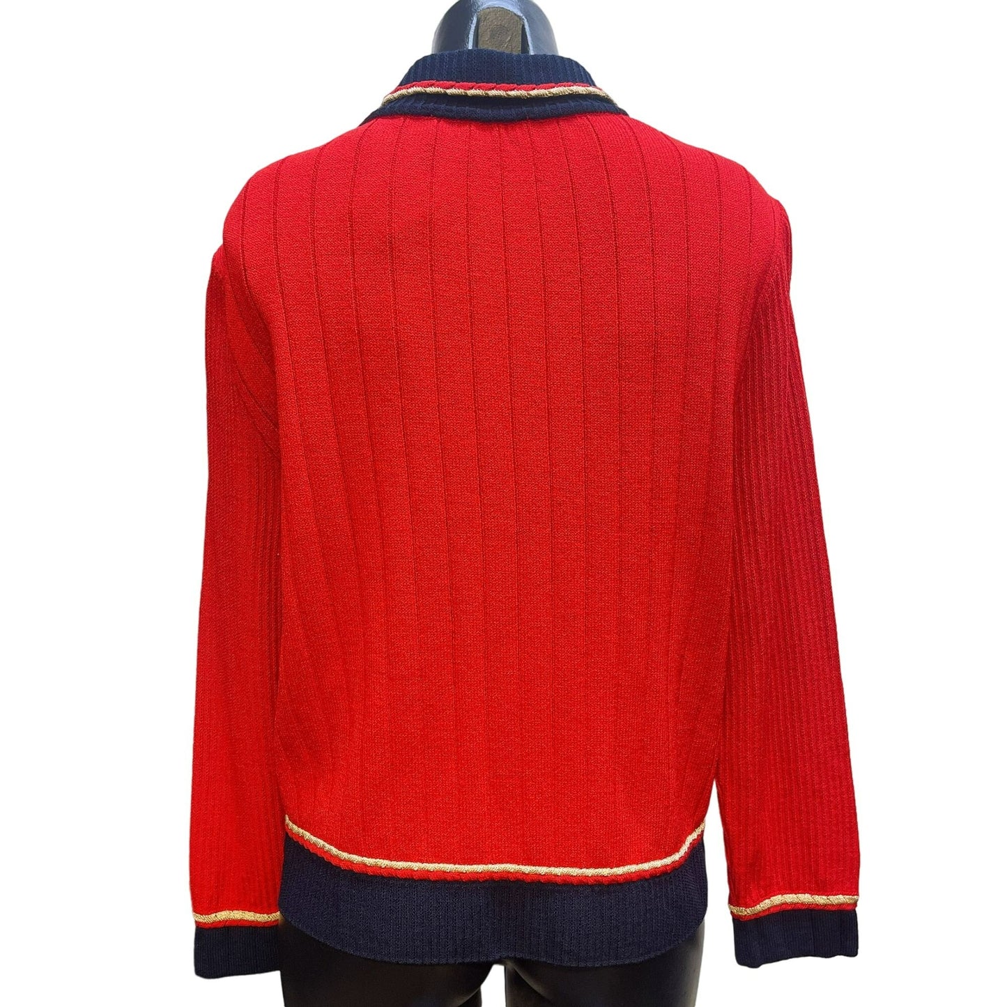 *St John Collection Vintage Marie Gray Red Navy Front Zip Cardigan L
