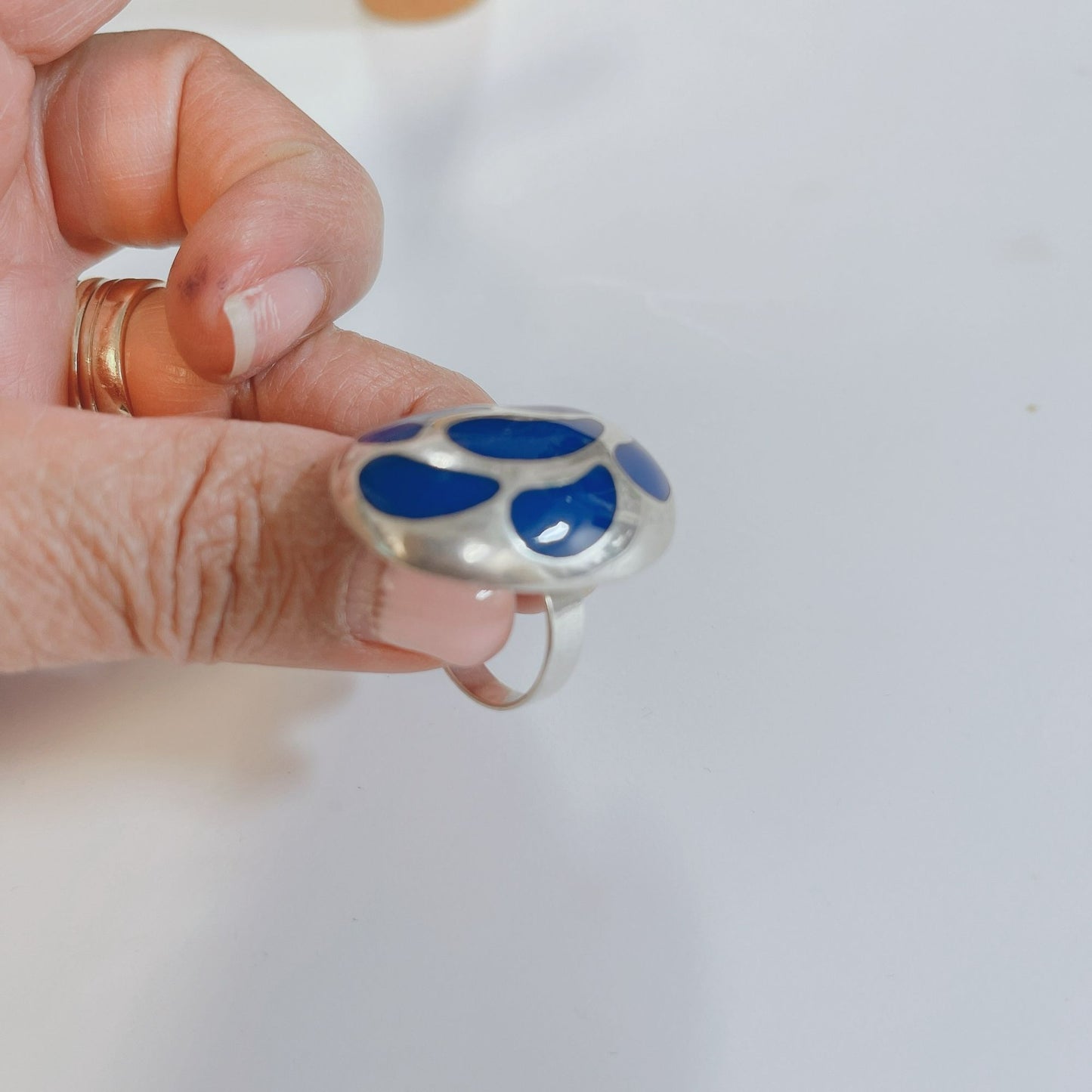 *.925 Sterling Silver Blue Stone Ring Size Adjustable