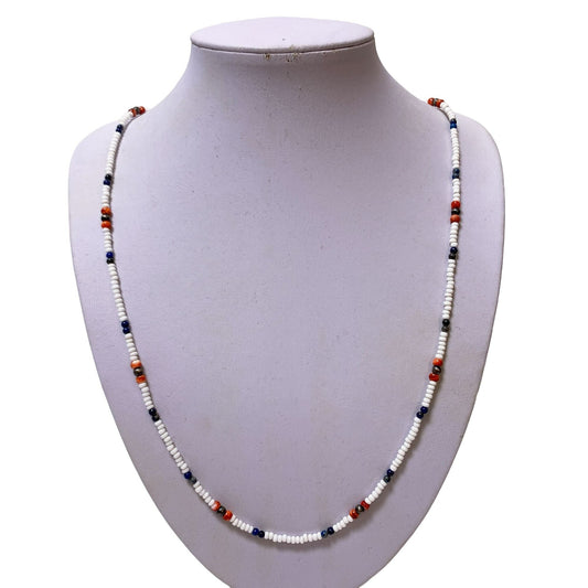 *Heishi White and Red Small Beaded Necklace 39"
