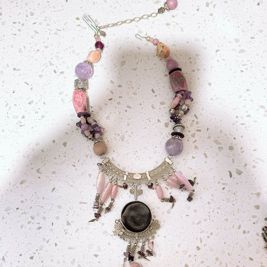 *Cynthia Jean Costume Jewelry Set Purple Stone Earrings & Necklace